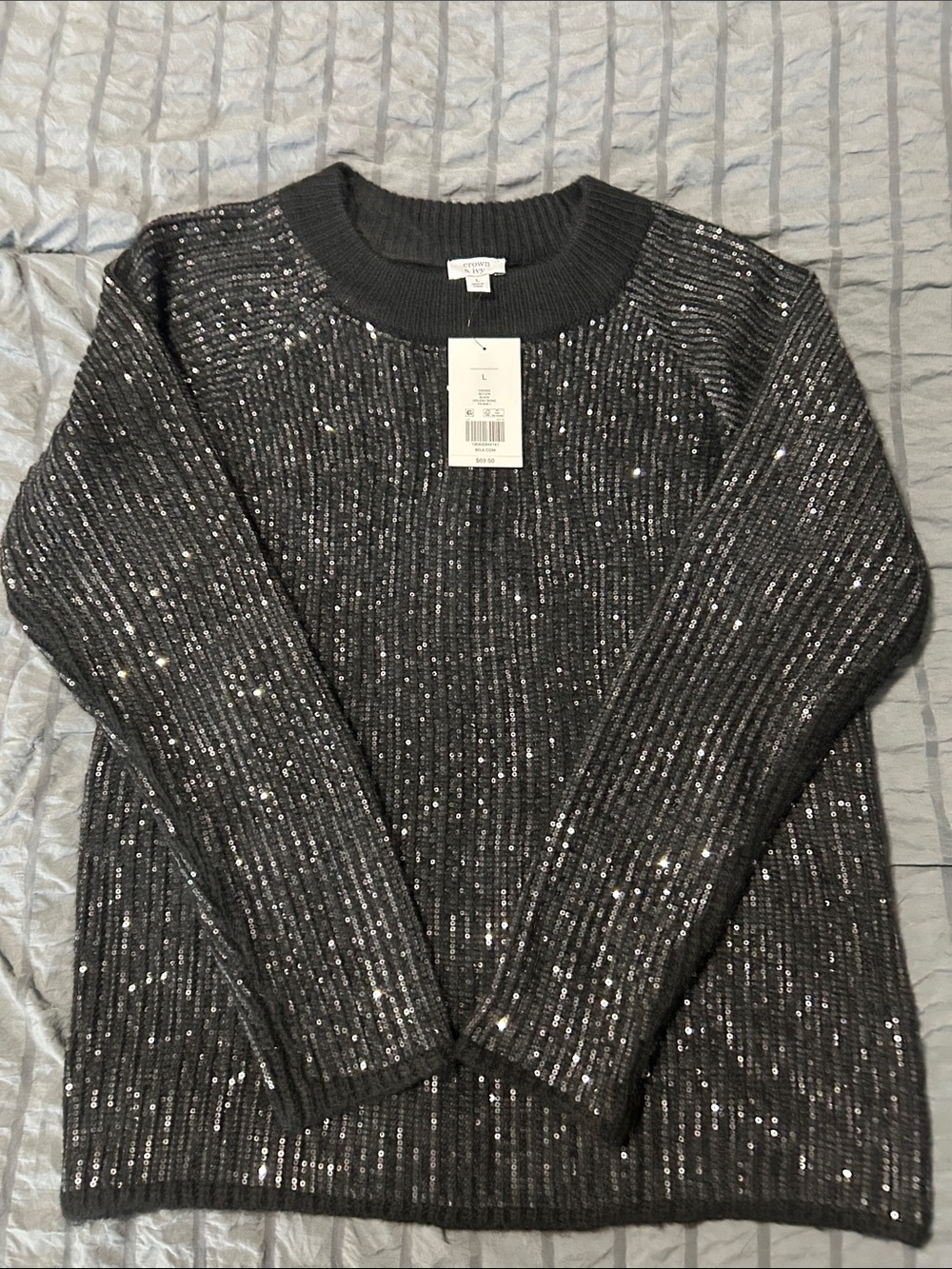 crown & ivy Charcoal Ribbed Sequin Crewneck Sweater